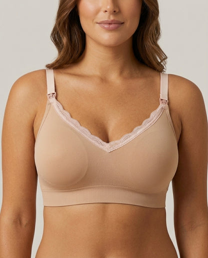 Ruby Seamless Wireless Lace Nursing Bra Nude Beige Front Close Product Detail