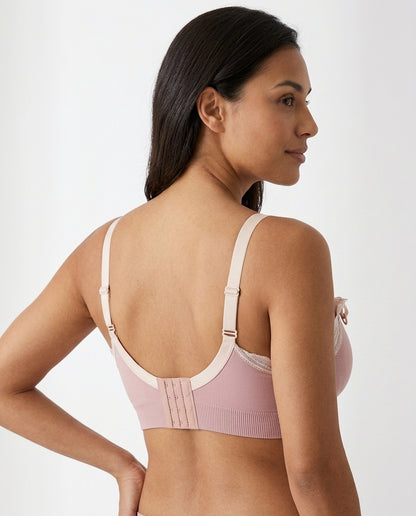 Ruby Seamless Wireless Lace Nursing Bra Soft Pink Side Back Hook Strap Detail