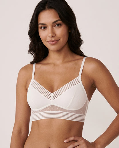 Selma Mesh Lace Longline Bralette White Model Front