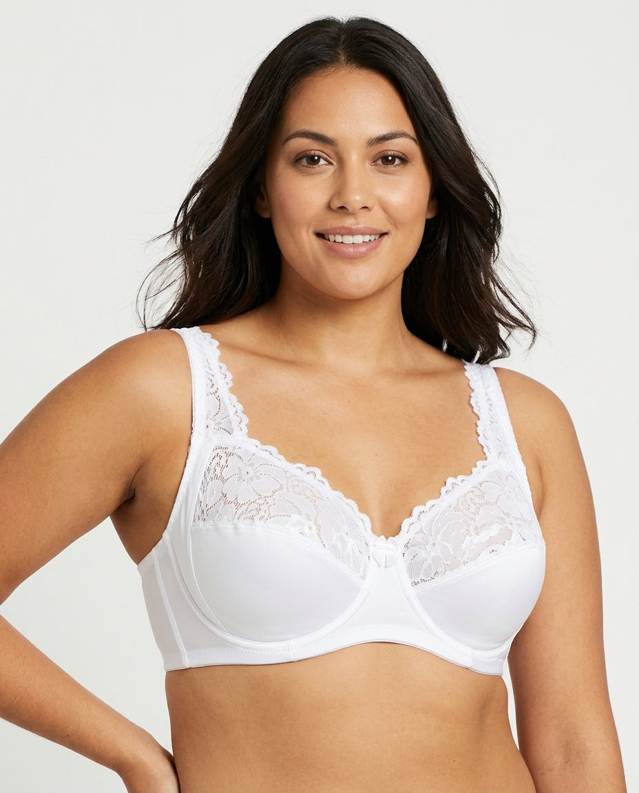 Serena Lace Floral Support Bra White Hero Front Australian Model