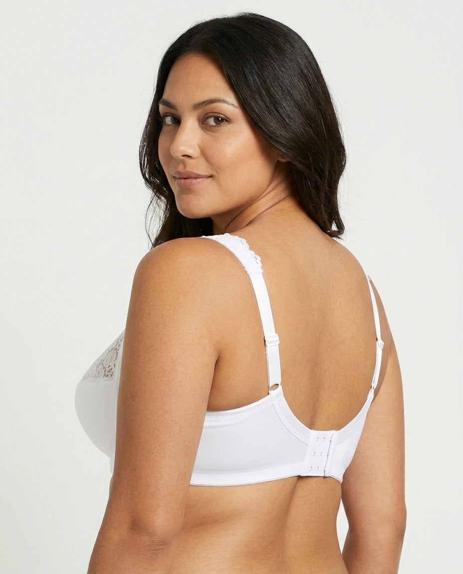 Serena Lace Floral Support Bra White Side Back Hook Strap Detail