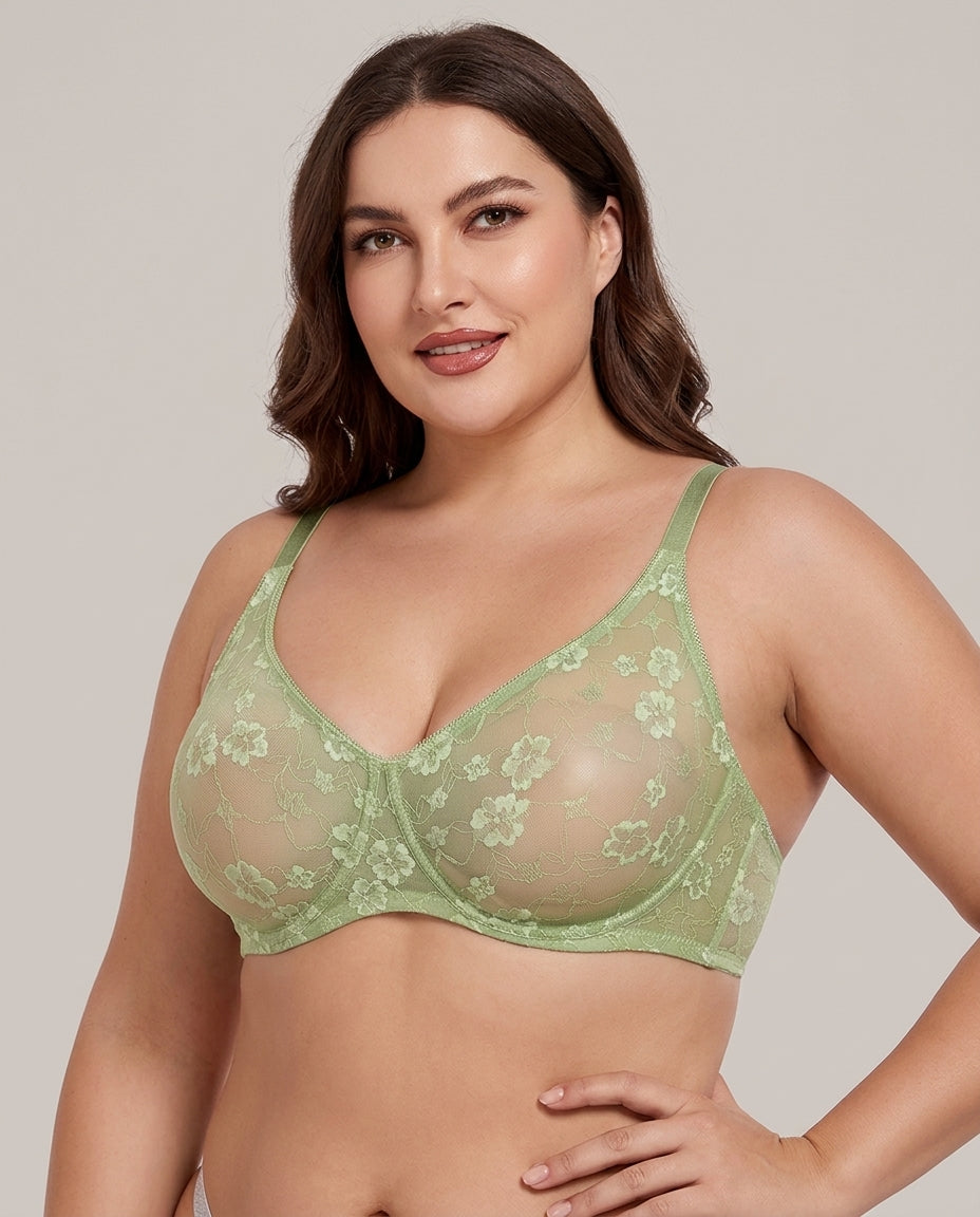 Siena Full Bust Lace Underwire Bra Green Model Front