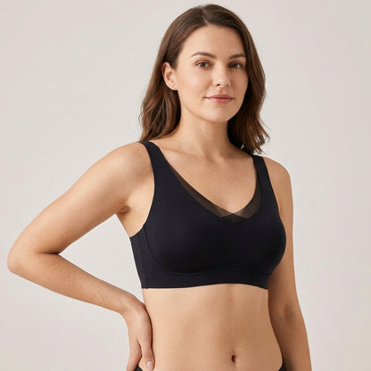 Soletta Wireless Lift V Neck Mesh Bra Black Model Front