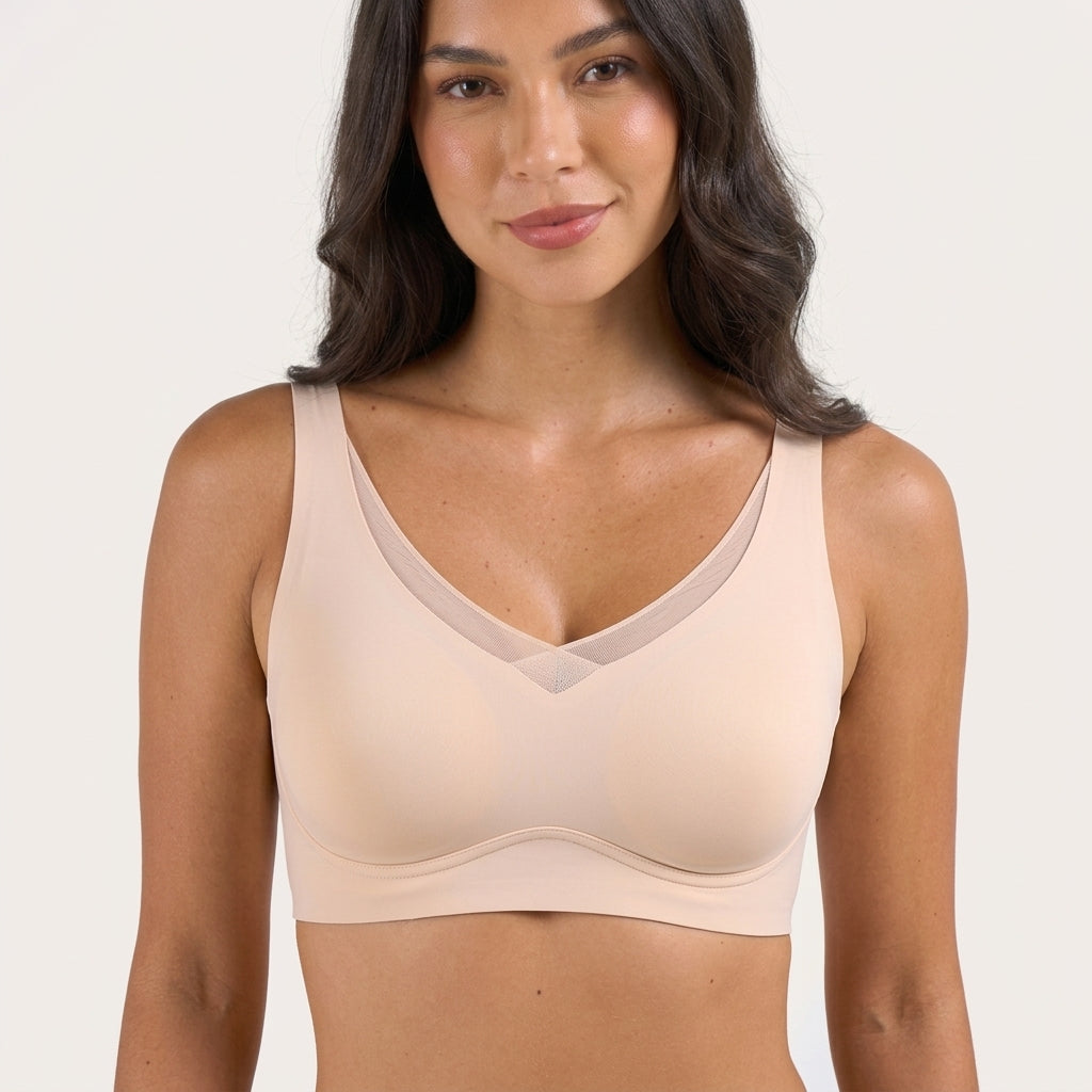 Soletta Wireless Lift V Neck Mesh Bra Nude Close Front