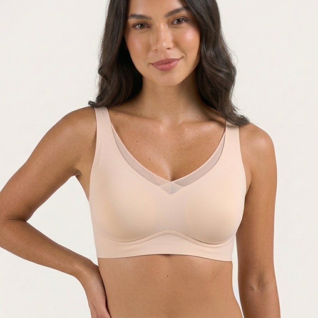Soletta Wireless Lift V Neck Mesh Bra Nude Model Front