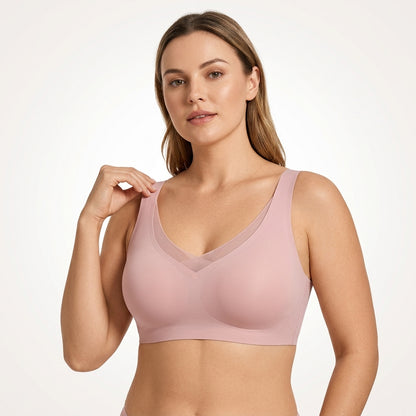 Soletta Wireless Lift V Neck Mesh Bra Pink Lifestyle Front