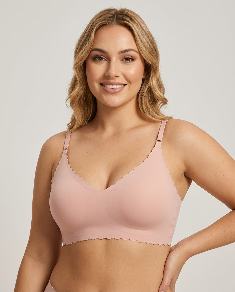 Sora Scalloped V Neck Bralette Blush Pink Model Front