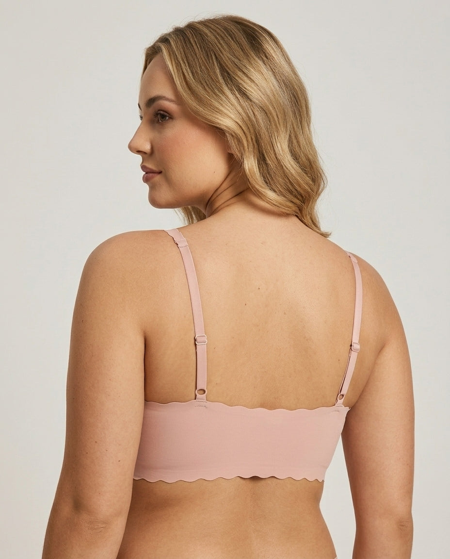 Sora Scalloped V Neck Bralette Blush Pink Side Back Scalloped Detail