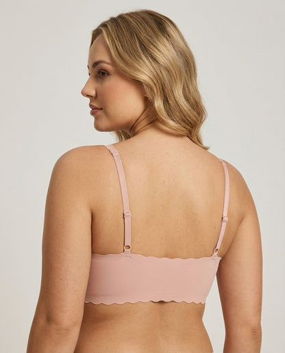Sora Scalloped V Neck Bralette Blush Pink Side Back Scalloped Detail