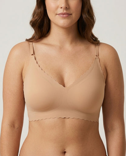 Sora Scalloped V Neck Bralette Nude Front Close Detail