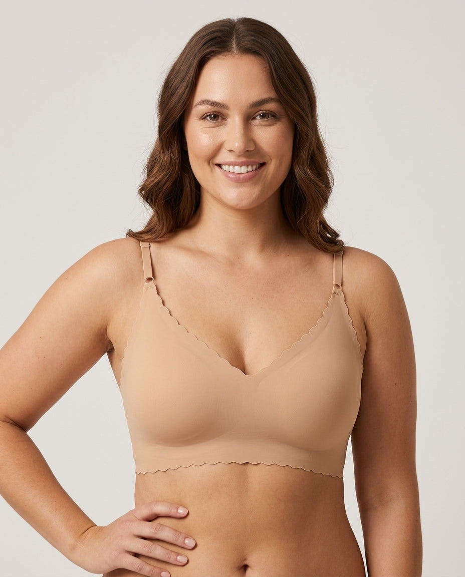 Sora Scalloped V Neck Bralette Nude Model Front