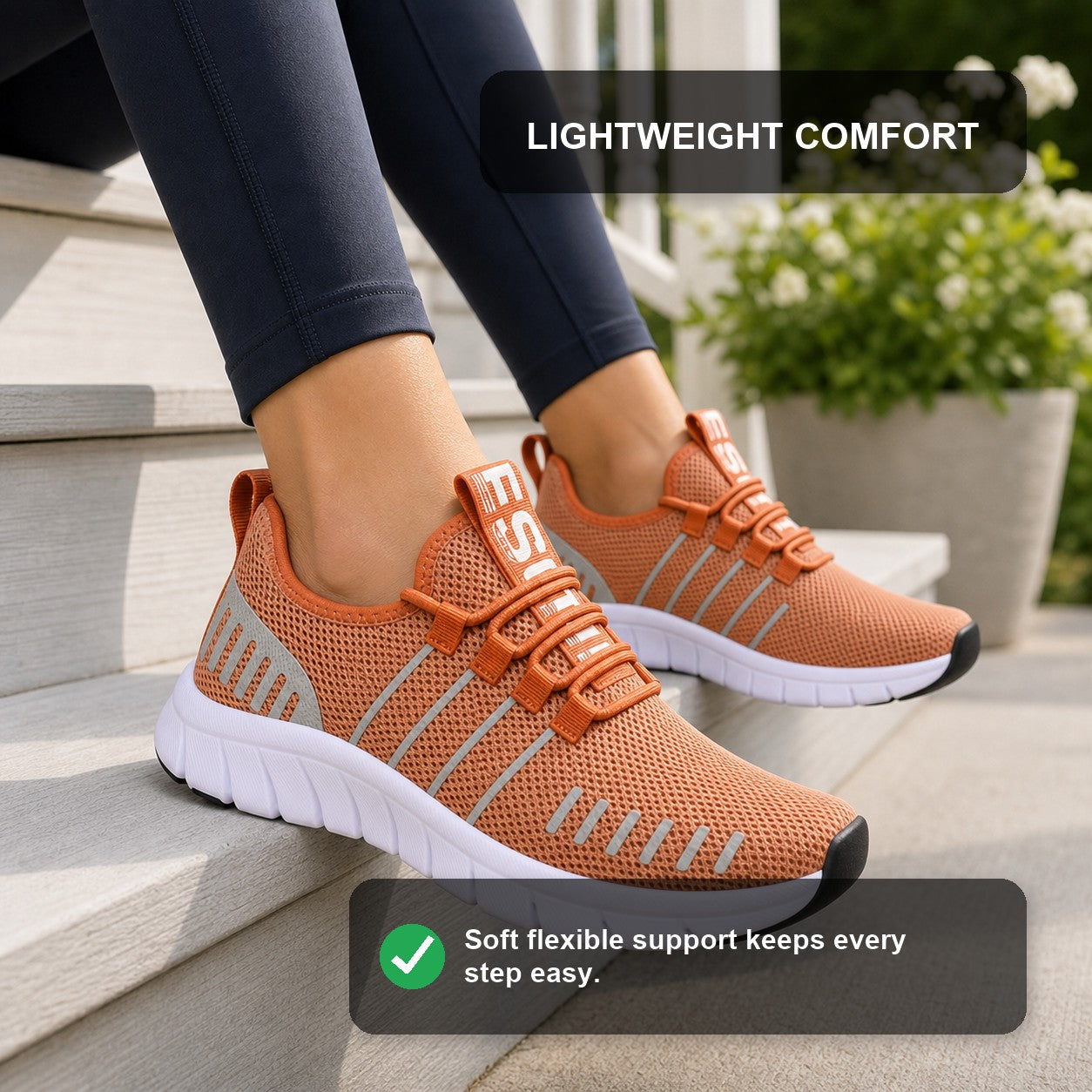 Stride Colorful Outdoor Walking Shoes For Women Colour Burnt Orange Lightweight Comfort Feature