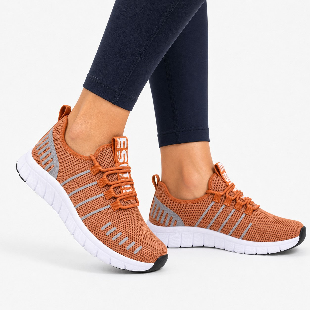 Stride Colorful Outdoor Walking Shoes For Women Colour Burnt Orange Model Wearing