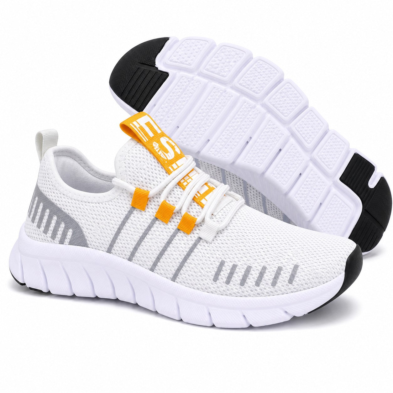 Stride Colorful Outdoor Walking Shoes For Women Colour White Orange Front Hero Pair Sole