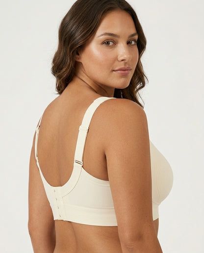 Talia Wide Strap Seamfree Support Bra Ivory Back Support View