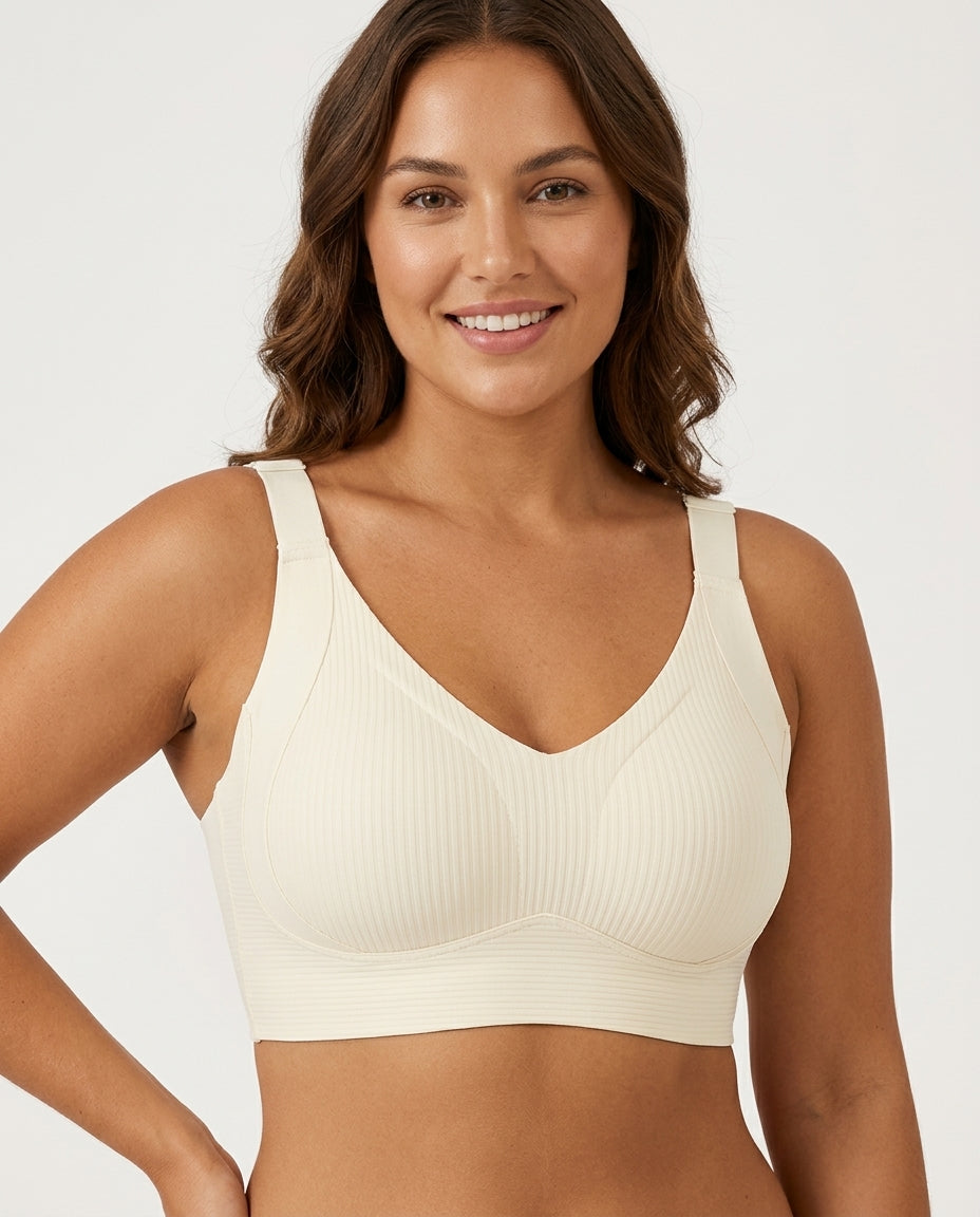 Talia Wide Strap Seamfree Support Bra Ivory Model Front