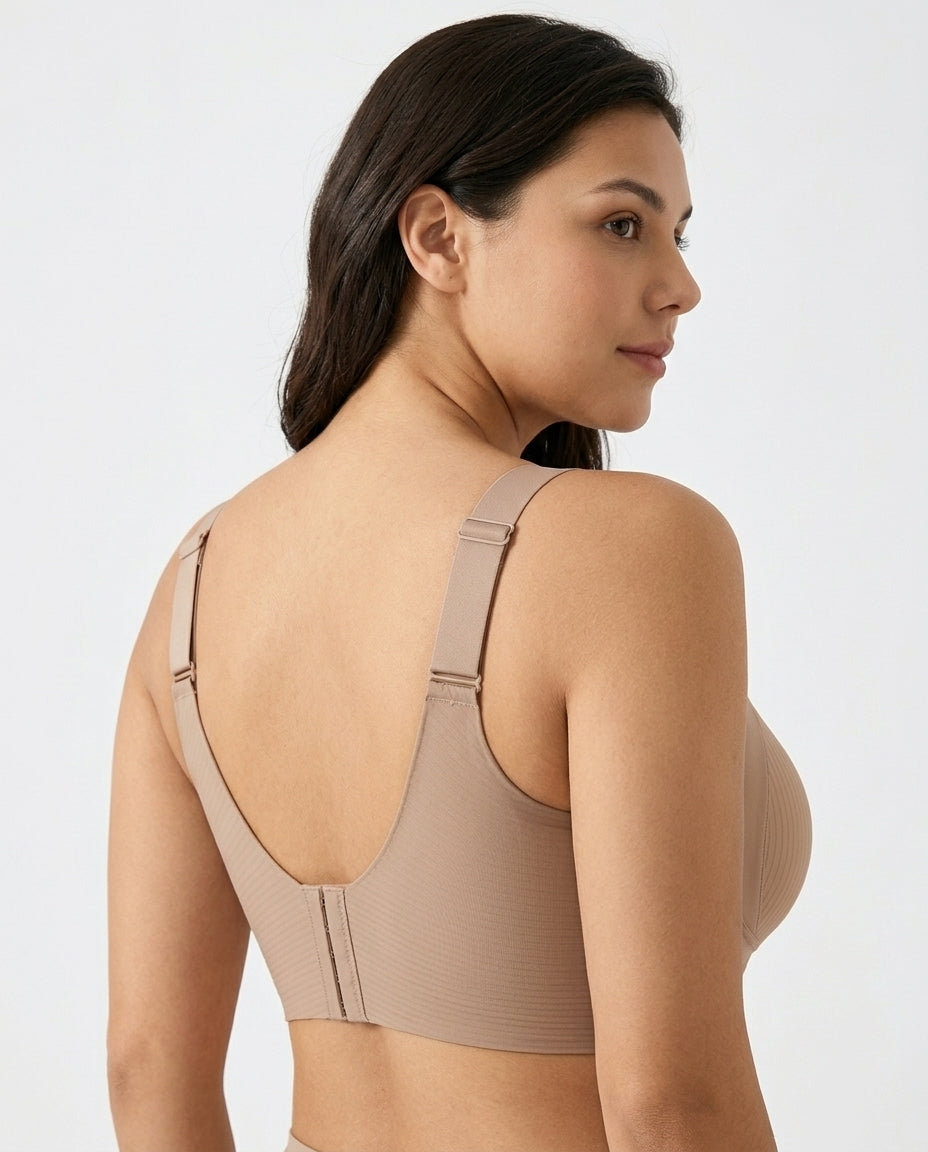 Talia Wide Strap Seamfree Support Bra Nude Back Support View