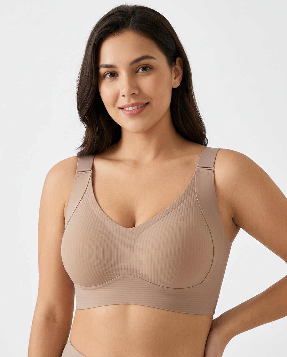 Talia Wide Strap Seamfree Support Bra Nude Model Front