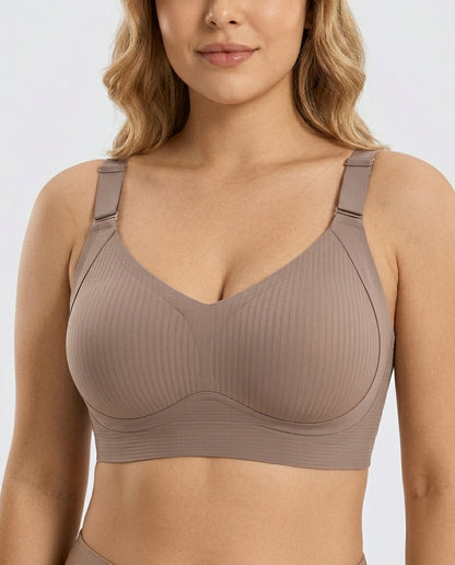 Talia Wide Strap Seamfree Support Bra Taupe Front Support Detail