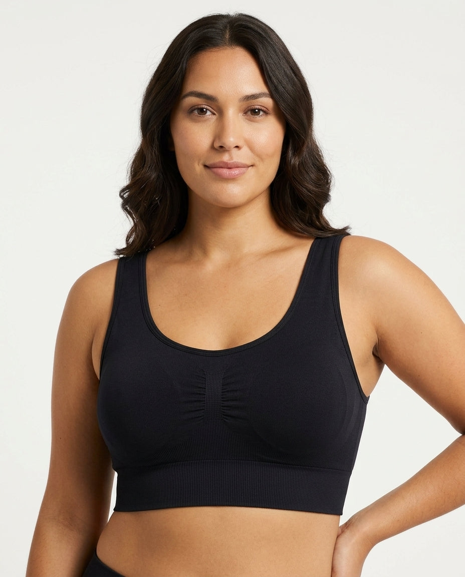 Tessa Seamless Scoop Yoga Bra Black Hero Front Australian Model