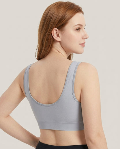 Tessa Seamless Scoop Yoga Bra Light Gray Back Low U Scoop Underband Detail