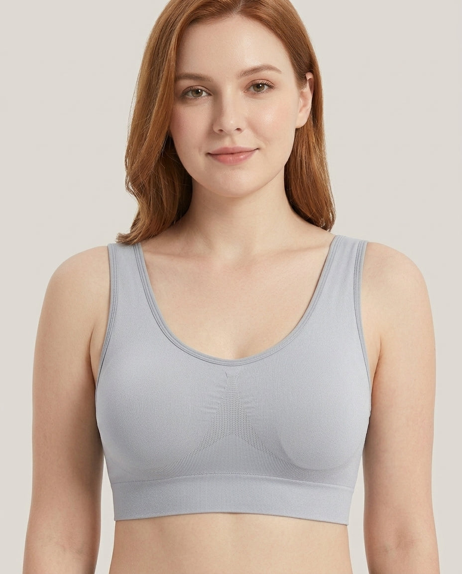 Tessa Seamless Scoop Yoga Bra Light Gray Front Close Product Detail