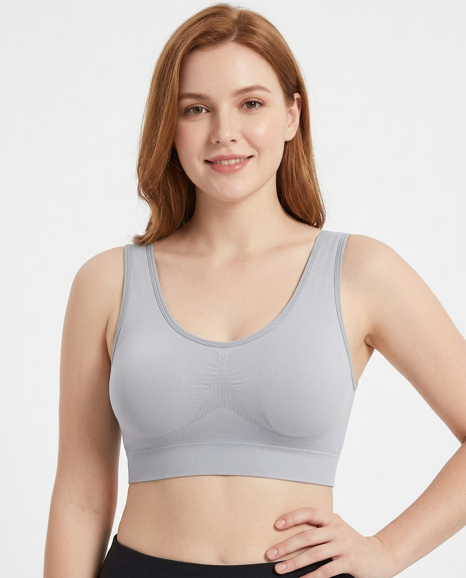 Tessa Seamless Scoop Yoga Bra Light Gray Hero Front Australian Model