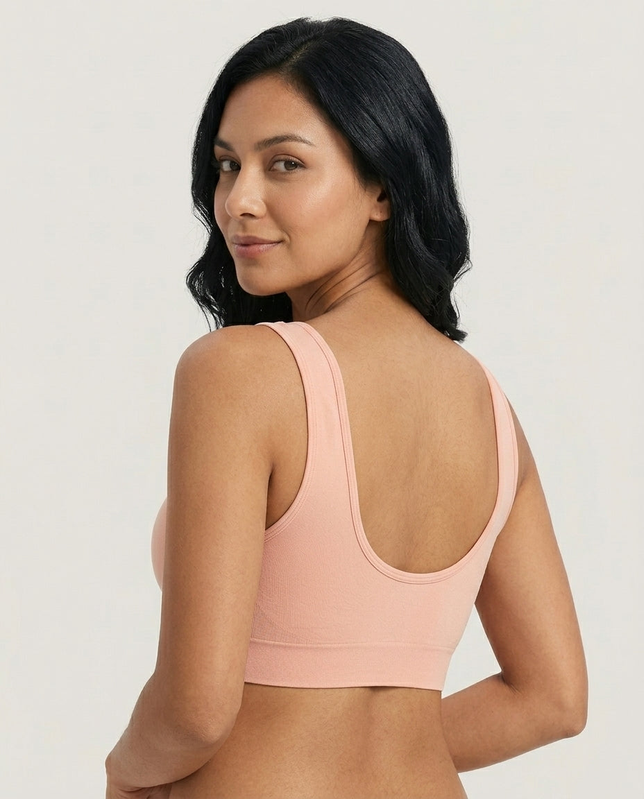 Tessa Seamless Scoop Yoga Bra Soft Peach Pink Back Low U Scoop Underband Detail