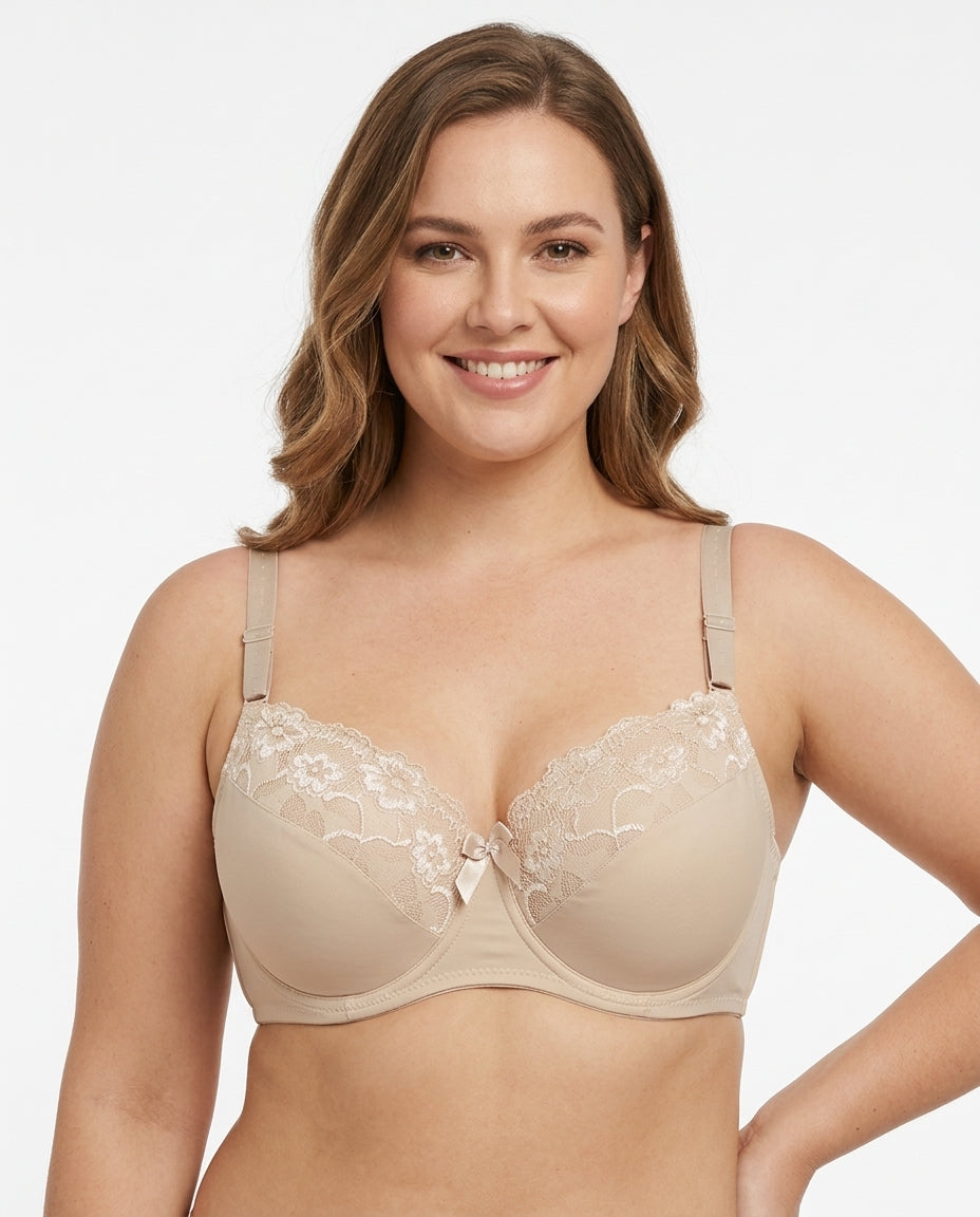 Valeria Lace Full Cup Bra Nude Beige Hero Front Australian Model