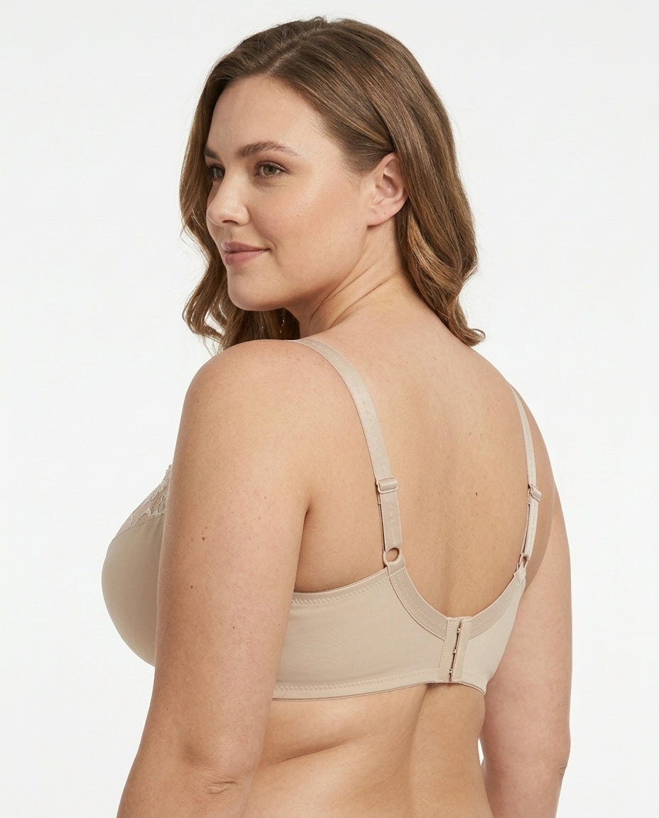 Valeria Lace Full Cup Bra Nude Beige Side Back Hook Eye Strap Detail