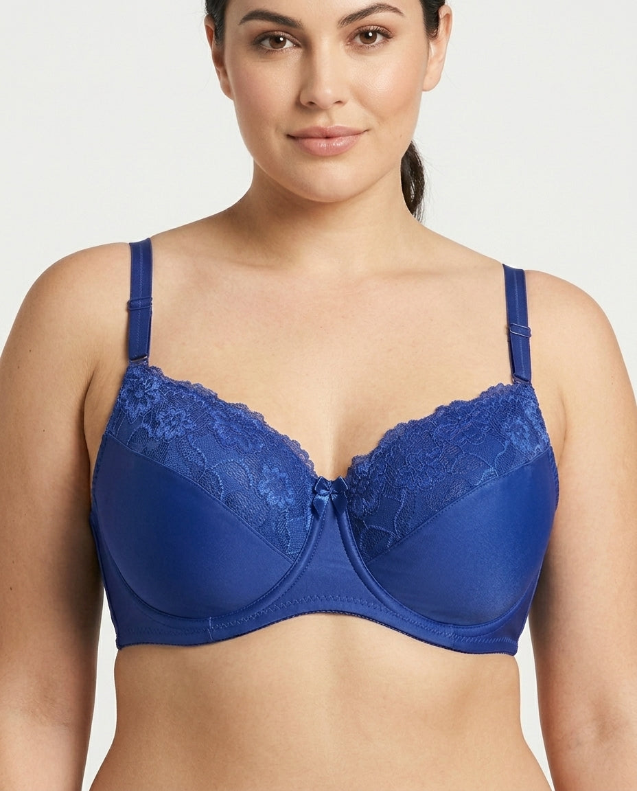 Valeria Lace Full Cup Bra Royal Blue Front Close Product Detail