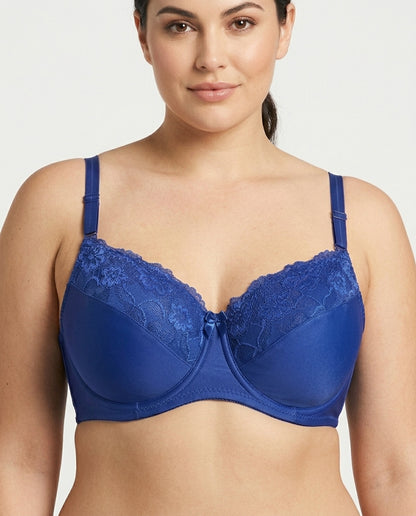 Valeria Lace Full Cup Bra Royal Blue Front Close Product Detail