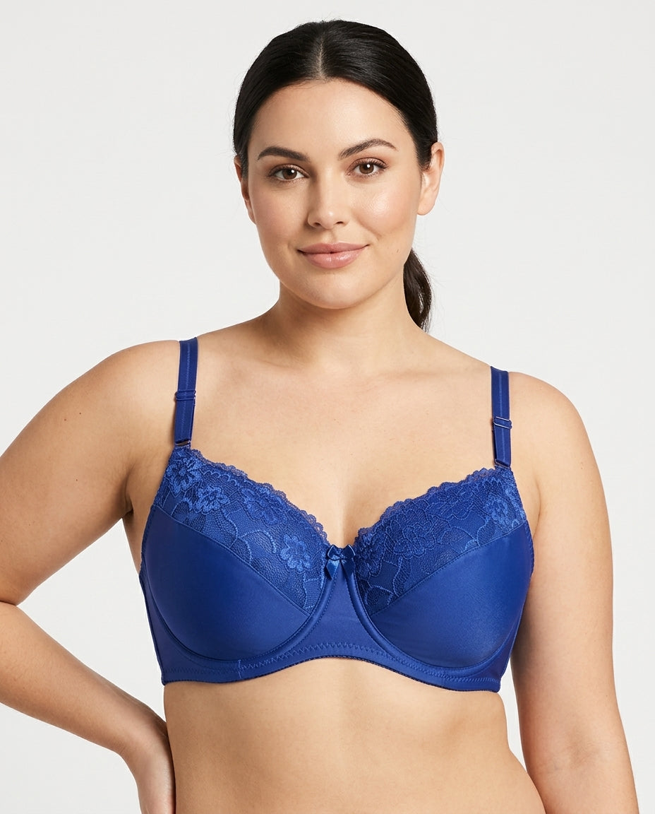 Valeria Lace Full Cup Bra Royal Blue Hero Front Australian Model