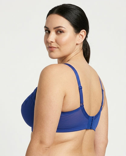 Valeria Lace Full Cup Bra Royal Blue Side Back Hook Eye Strap Detail