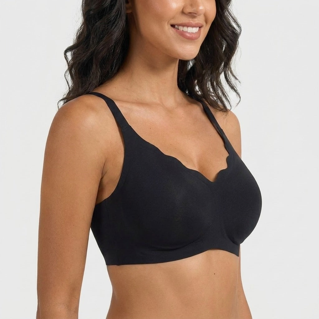 Velora Scallop Wirefree Push Up Bra Black Angled Front