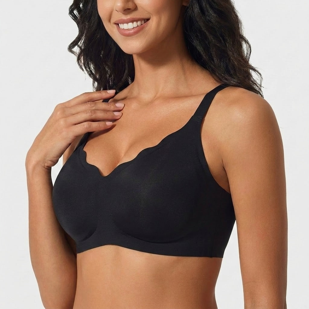 Velora Scallop Wirefree Push Up Bra Black Front