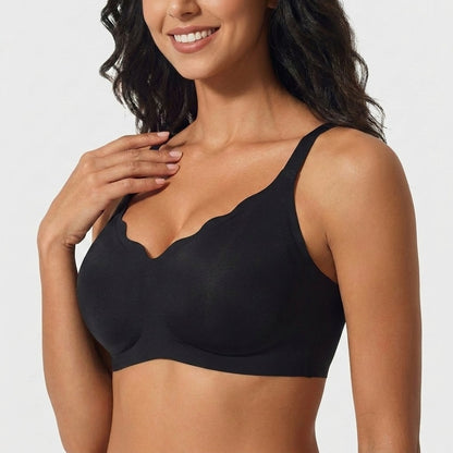 Velora Scallop Wirefree Push Up Bra Black Front