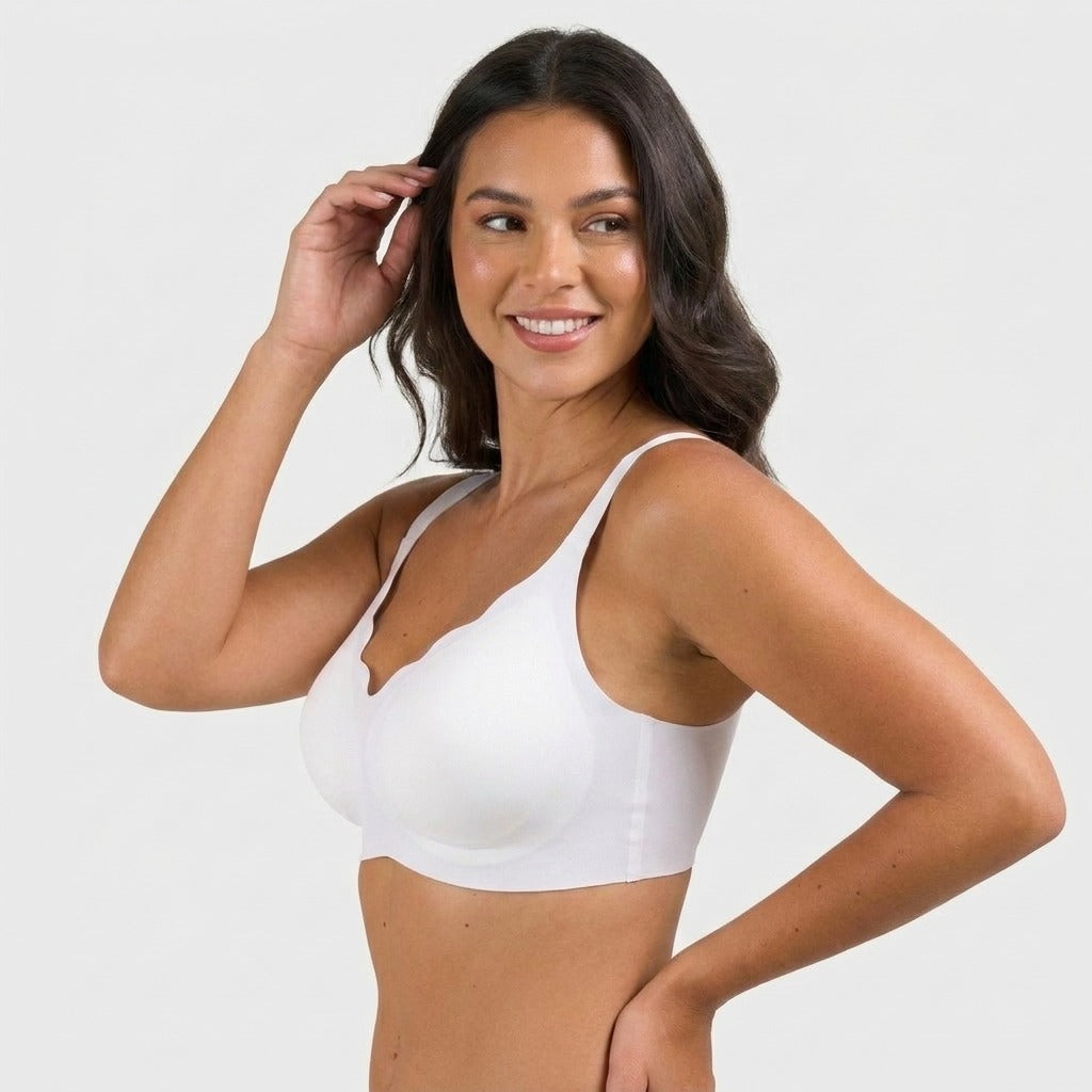 Velora Scallop Wirefree Push Up Bra White Smiling Side