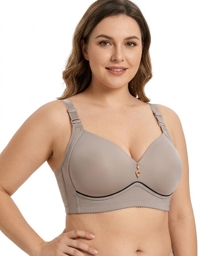 Vera Gathered Full Support Womens Bra Taupe Beige Hero Front Australian Model