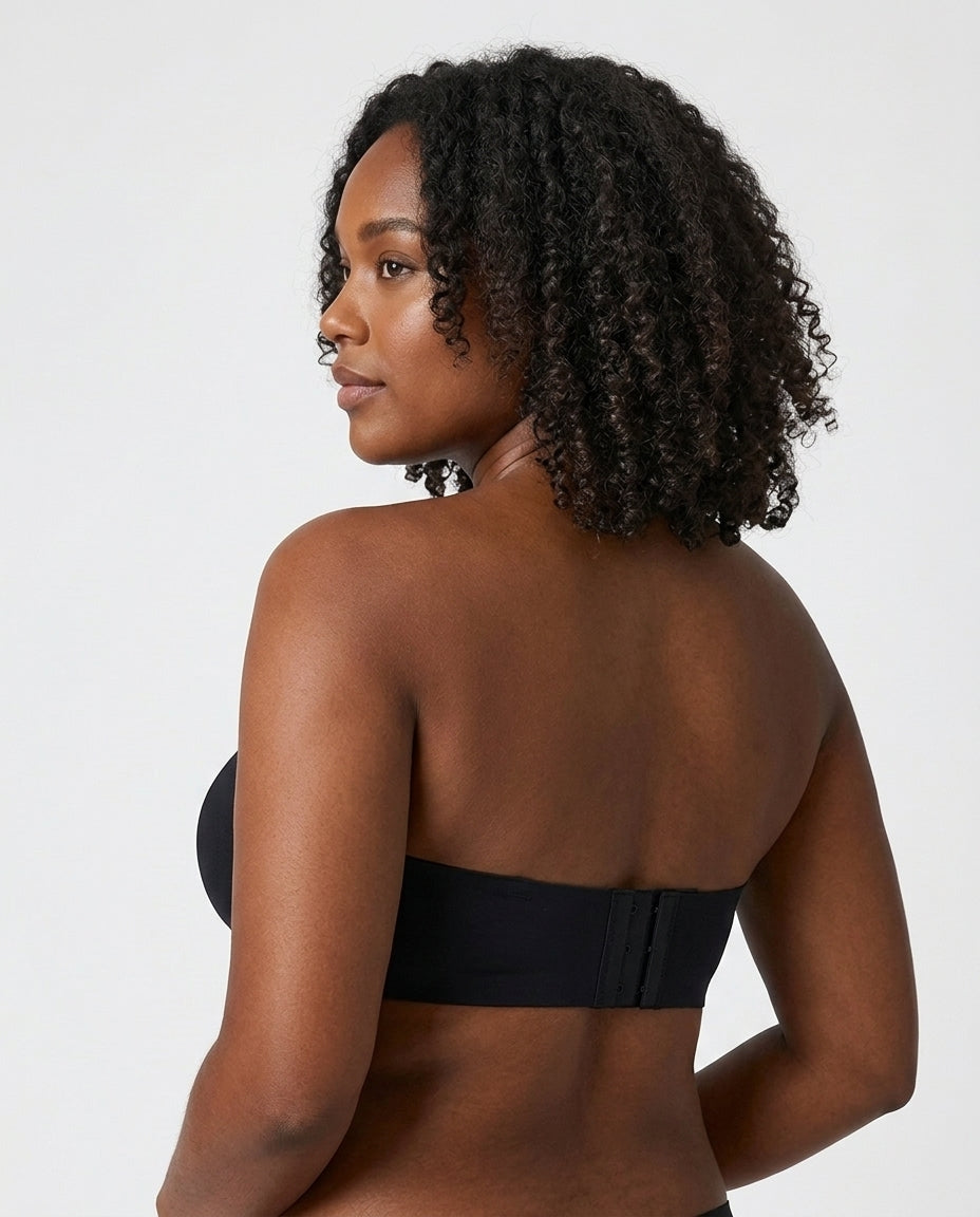 Vera Seamfree Strapless Bandeau Bra Black Side Back Hook Detail