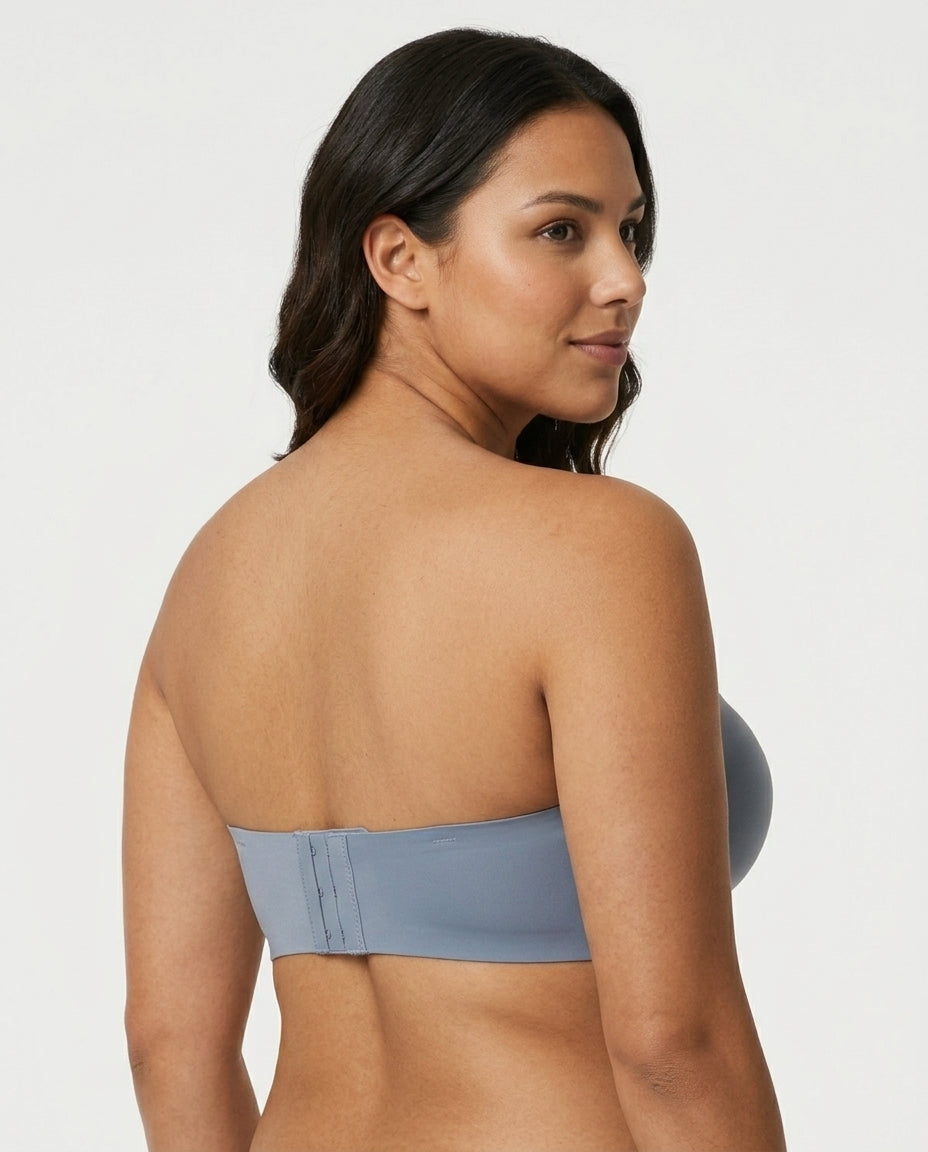 Vera Seamfree Strapless Bandeau Bra Light Blue Side Back Hook Detail
