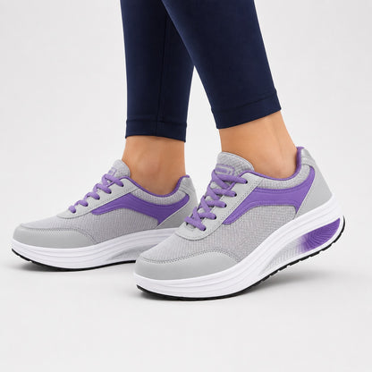 Wave Orthopedic Sole Walking Shoes For Women Colour Grey Purple Model Wearing