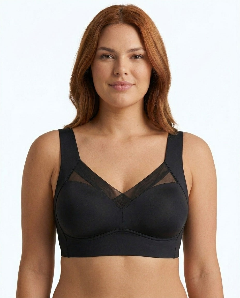 Zora Mesh V Neck Wirefree Bra Black Support Detail