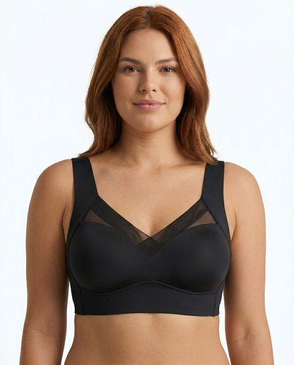 Zora Mesh V Neck Wirefree Bra Black Support Detail