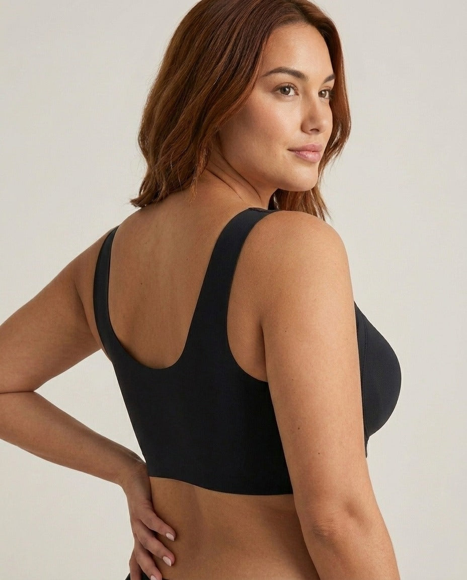 Zora Mesh V Neck Wirefree Bra Black U Back View