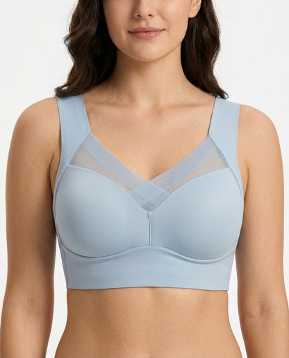 Zora Mesh V Neck Wirefree Bra Light Blue Support Detail