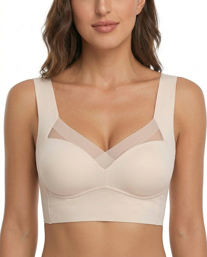 Zora Mesh V Neck Wirefree Bra Nude Support Detail
